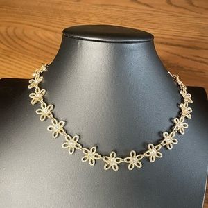 18” Adjustable Gold Flower Statement Necklace w/ Cubic Zirconia - excellent cond